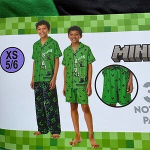 NEW Minecraft PJ 3 Piece Pajama Set Creeper Kids Size XS 5/6